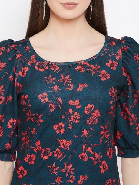 UPTOWNIE Women's Polyester Floral Stretchable Round Neck Top