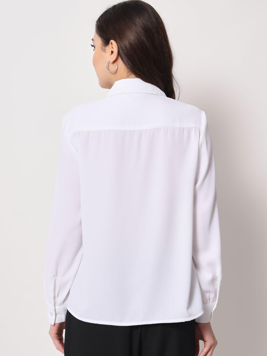 TRENDARREST Women's Polyester White Long Sleeve Shirt