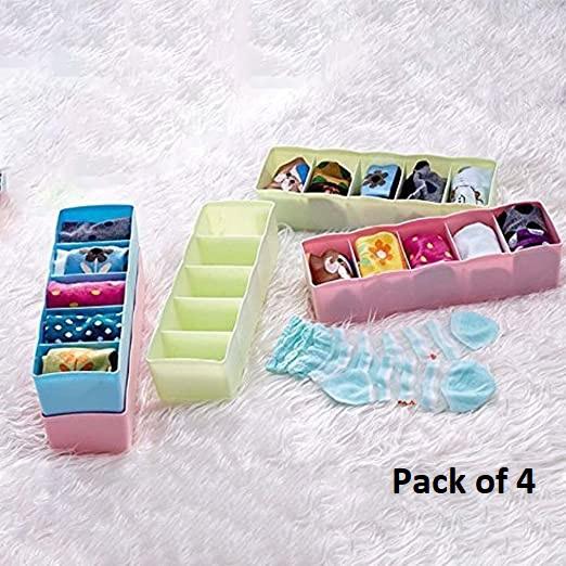 Multipurpose Plastic Storage Drawer Socks | Handkerchief | Undergarments Organizer | Stackable Drawer Set of 4 Pieces (Small) (Multicolor)