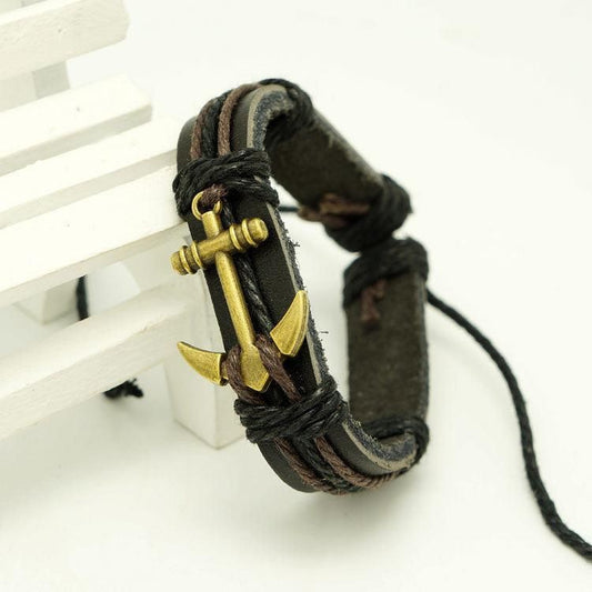 Rustic Anchor Leather Bracelet