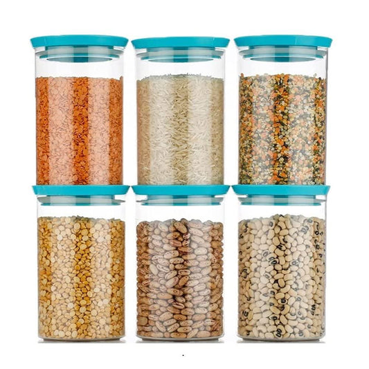 Airtight Plastic Containers- 900 ml Plastic Cereal Dispenser, Air Tight, Grocery Container, Fridge Container,Tea Coffee & Sugar Container, Spice Container (Pack of 6)