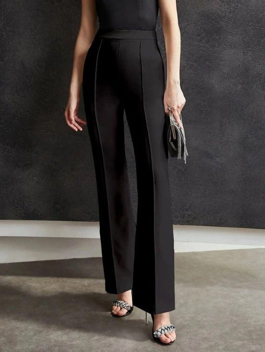 Elegant Black Lycra Solid Trousers For Women
