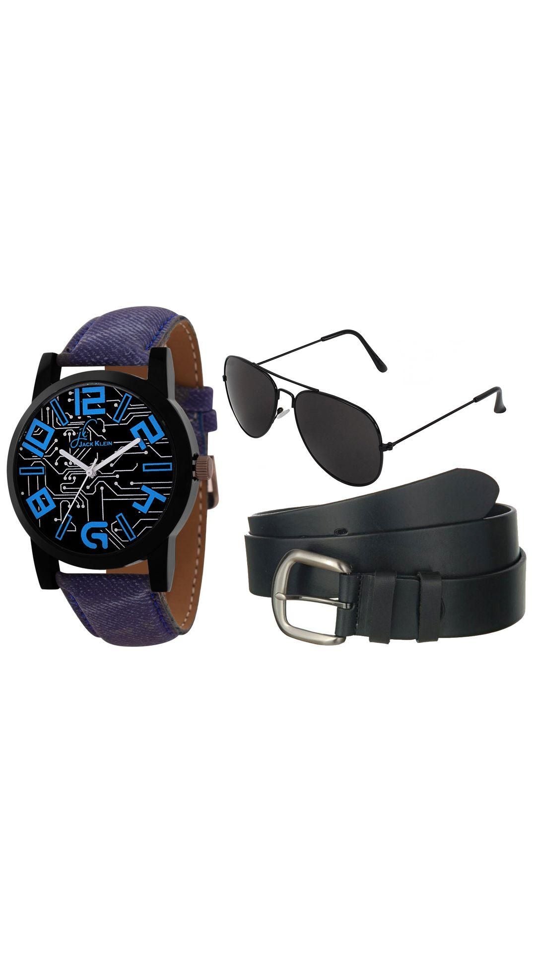 Men's Sunglasses , Belt & Watch (Pack of 3)
