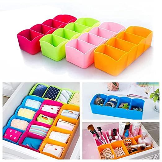 Multipurpose Plastic Storage Drawer Socks | Handkerchief | Undergarments Organizer | Stackable Drawer Set of 4 Pieces (Small) (Multicolor)