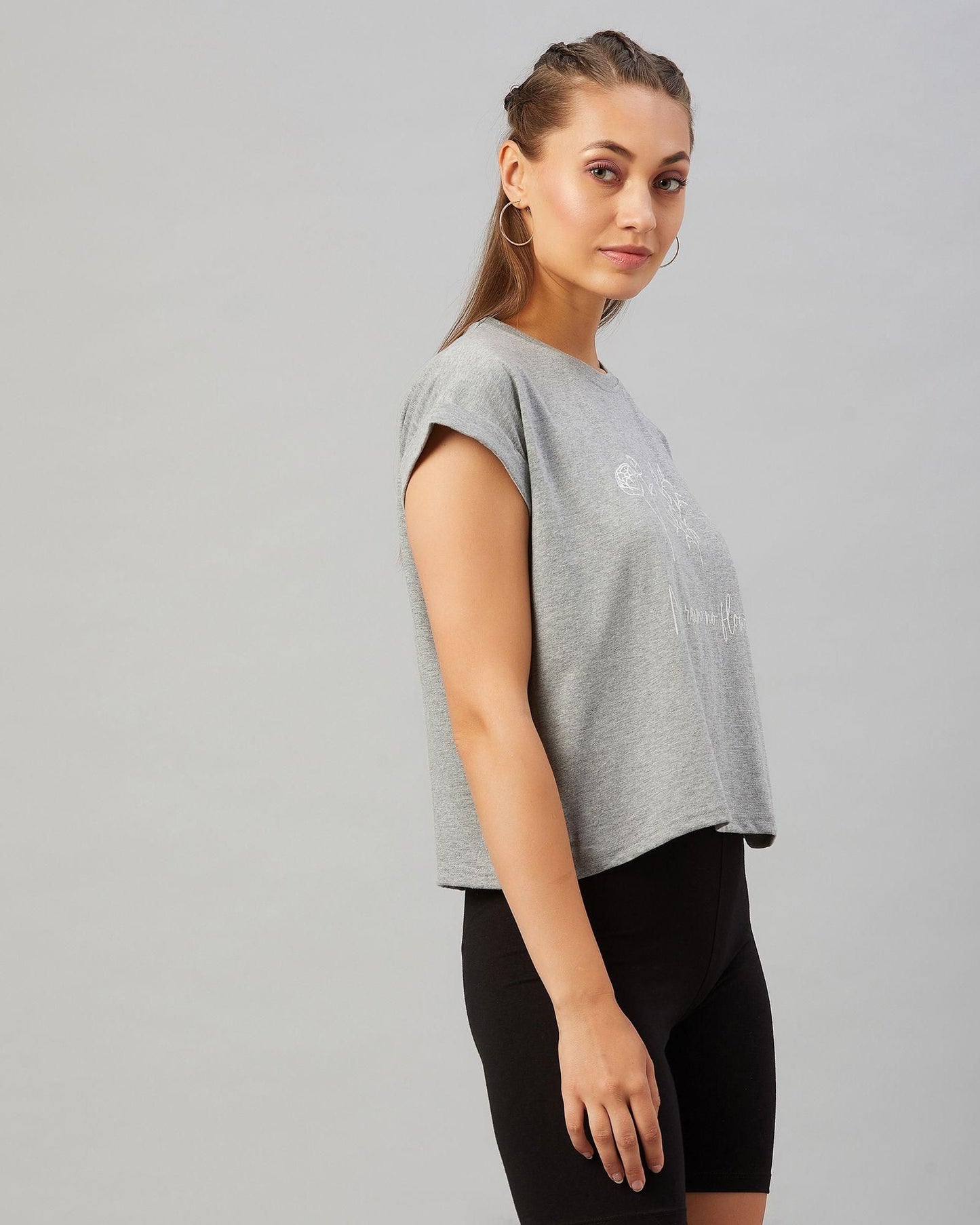 Women's Folded Sleeve Round Neck T-shirt
