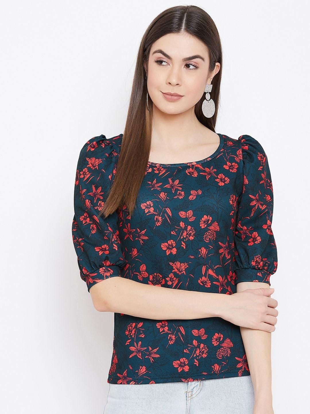 UPTOWNIE Women's Polyester Floral Stretchable Round Neck Top