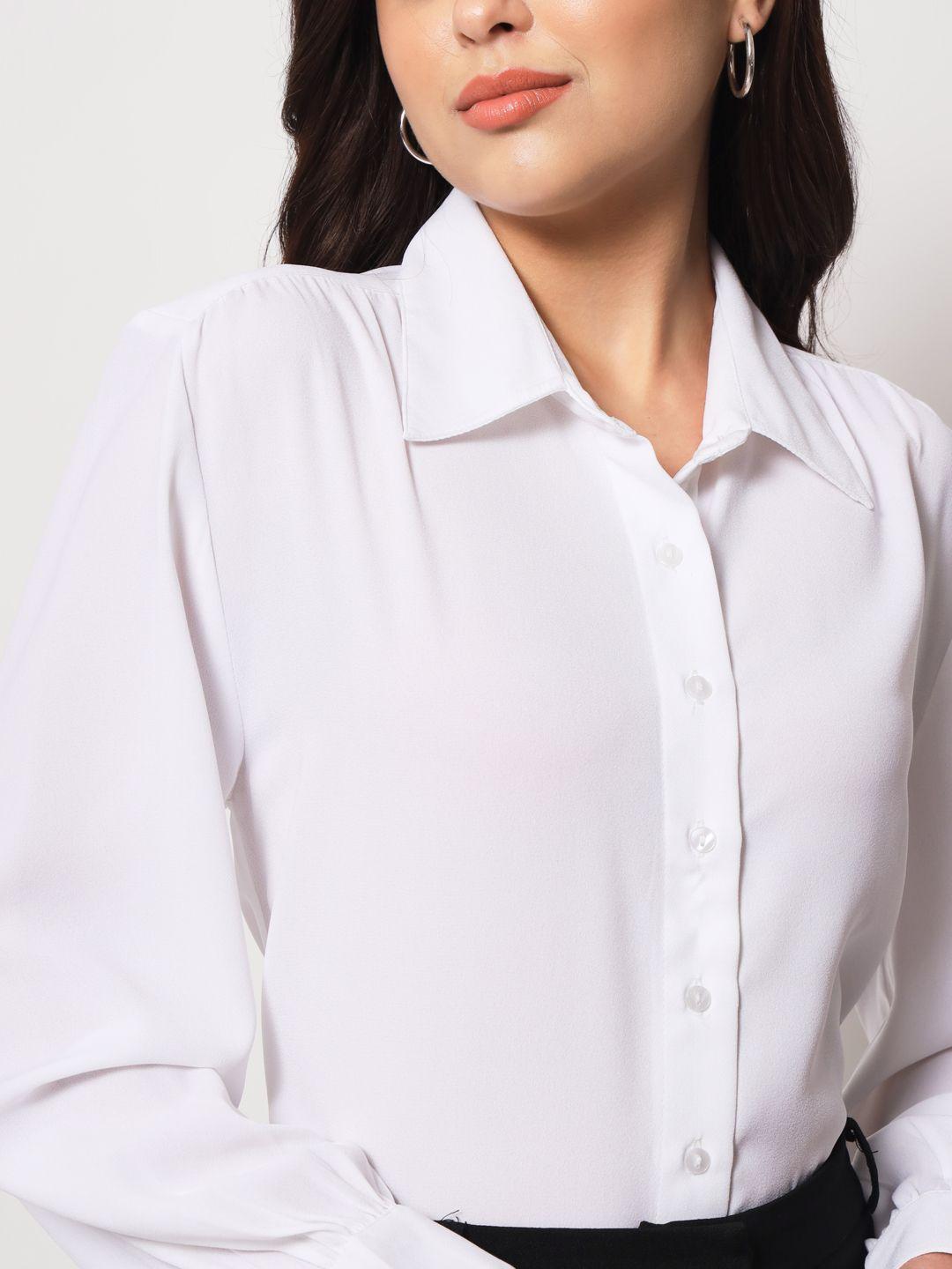 TRENDARREST Women's Polyester White Long Sleeve Shirt