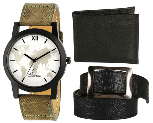 Men's Synthetic Leather Wallet, Belt & Watch (Pack of 3)